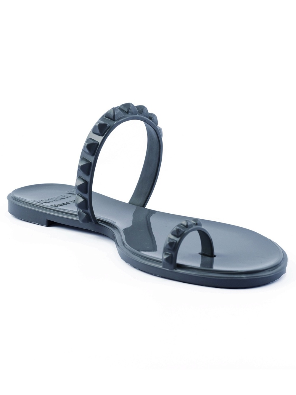 🆕{Carmen Sol} Maria Grey Studded Flat Jelly Sandals